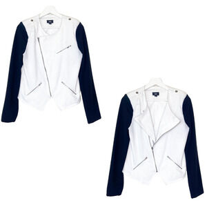 Mossimo Color Blocked Asymmetric Knit Moto Jacket White and Black Blazer M